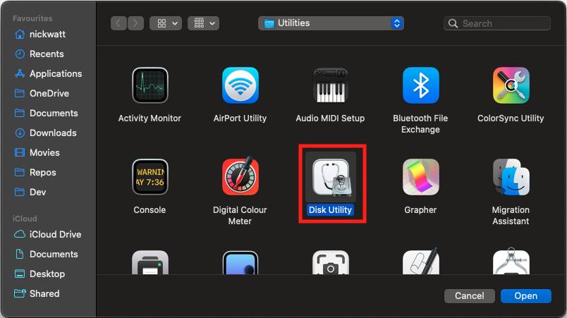 Select Disk Utility App
