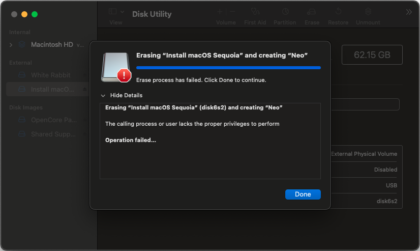 The calling process or user lacks the proper privileges to perform